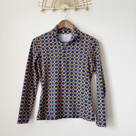 J. McLaughlin Bedford 1/4 Zip Top Small Caning Print Blue - Picture 1 of 8